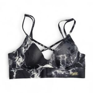 PINK Victoria's Secret Black & White Marble Patterned Push Up Underwire Bra S